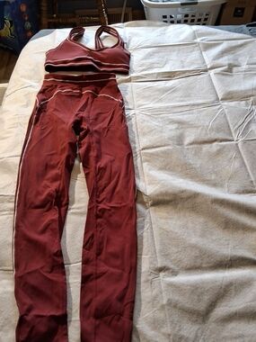Burgundy Two-Piece Active Set - Sports Bra & Leggings